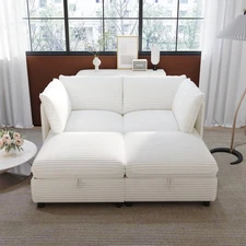 Modern Convertible Sectional Sofa Corduroy Upholstered Modular Sleeper Couch Set