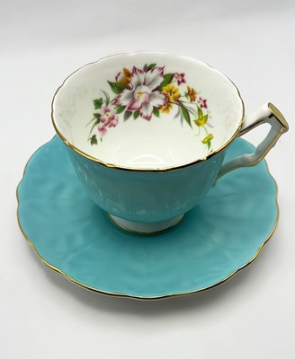Aynsley Teacup and Saucer Turquoise Blue Display Collectors Item