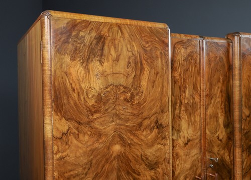 Art Deco Walnut Two Door Wardrobe Armoire Tallboy Compactum Closet Robe c. 1930 - Picture 5 of 23