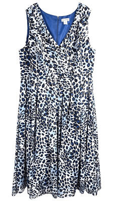 Jessica London Plus Size 24 Dress Maxi Floor Length Blue Leopard Print Lined 561