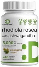 Rhodiola Rosea Root Extract 5000mg w/ Ashwagandha for Energy Brain Health 240ct