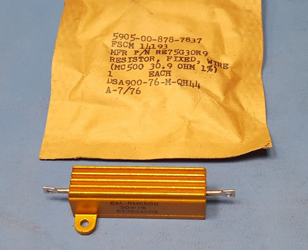 Power Resistor , RE75G30R9, CAL-R , MC500, 30W, 30.9 OHM, 1% , 5905-00 ...