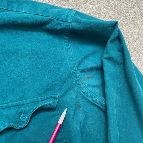 VINTAGE LL Bean Shirt Adult 17.5 Teal Blue Chamois Flannel USA Cotton Mens ** - Picture 3 of 8