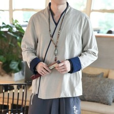Men Ethnic Hanfu Cardigan Blouses Cotton Jacket Chinese Traditional Coat New L