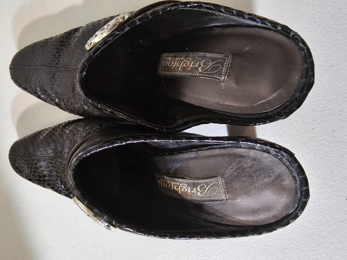 Brighton Women Ravish Mules Black Leather Slip On Embossed Block Heel Shoes 7 M - Picture 6 of 8
