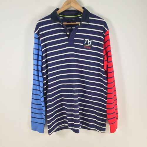 Tommy hilfiger sailing rugby polo shirt size L mens colourblock striped 085674
