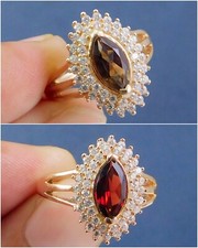 Solid 925 Sterling Silver Garnet Smoky Quartz CZ Gemstone Rose Gold Plated Ring