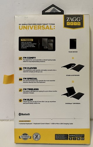 ZAGGkeys Case Universal Wireless Keyboard for iPad SamSung Smartphones Tablets - Picture 2 of 2
