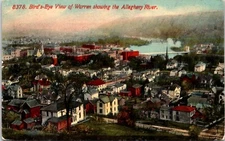 Postcard 1912 Birds Eye Warren Allegheny River Bridge PA D185