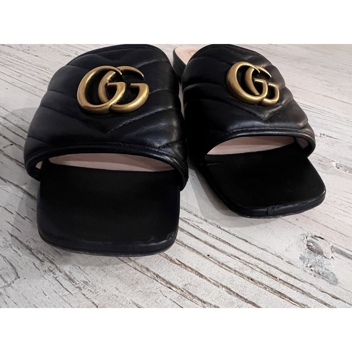 Gucci GG Marmont Women's Black Quilted Leather Slide Sandals