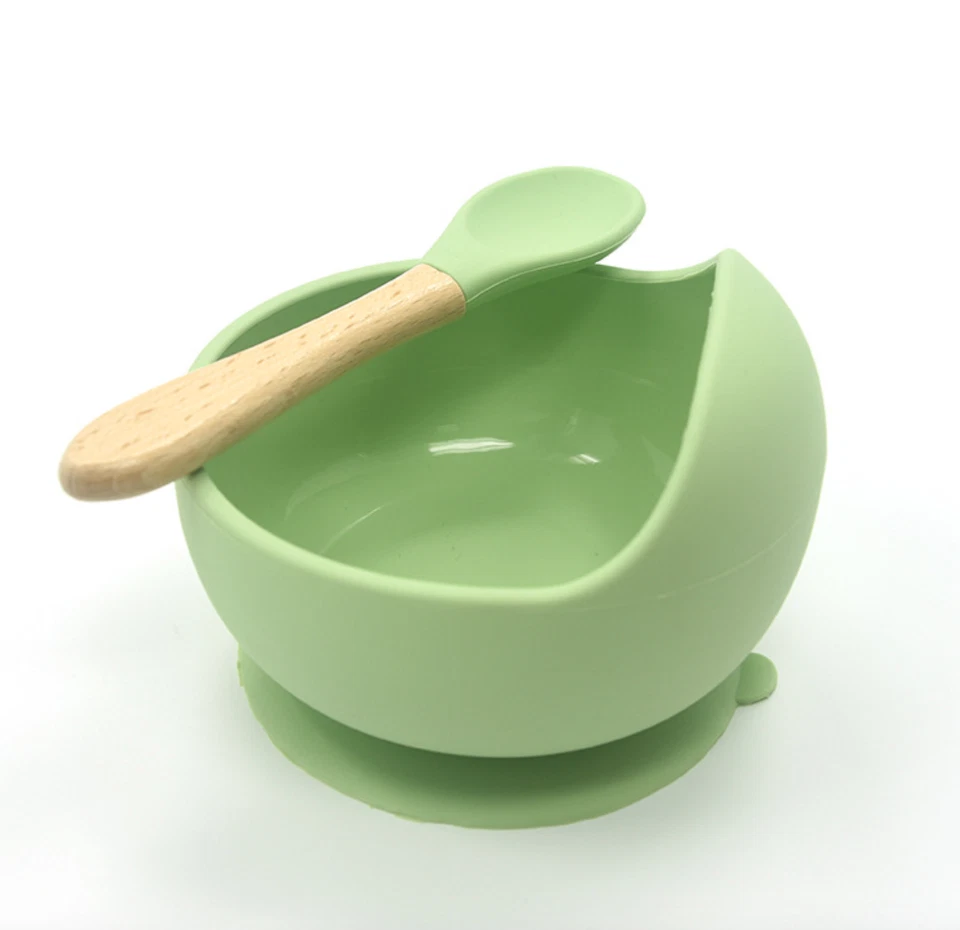 Weiche Baby Schüssel / Schale mit Saugnapf und passendem Holzlöffel in 3 Farben - Bild 3 von 3
