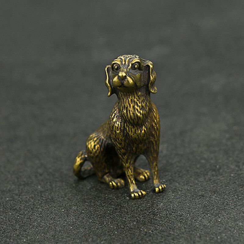 Solid Brass Dog Figurine Small Statue Home Ornaments Animal Figurines Gift