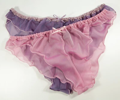 TEASELED SHEER CHIFFON Hollywood French Slips Pink Lila Sexy Dessous Höschen