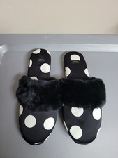 NEW VICTORIA'S SECRET Women's Slippers Flats Black Color Polka Dot Print.Size M