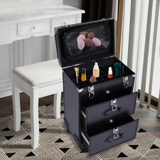 Makeup Case Professional Cosmetic Storage Trolley Portable Train Case Box Lock