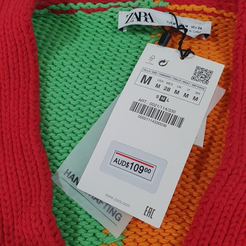 Zara Size M Colour-block Cotton Thick Knit Embroidered Crop Boxy Cardigan NWT - Picture 5 of 11