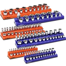 6pc Magnetic Socket Organizer Storage Holder 1/4" 3/8" 1/2" Drive SAE Metric