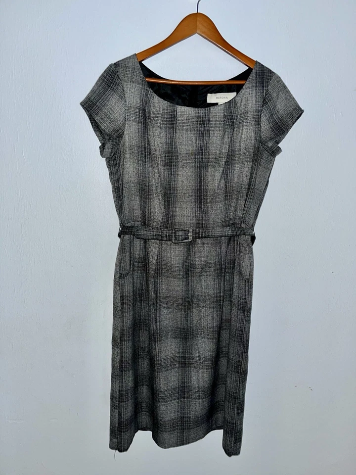 VESTIDO VAINA MERONA MUJER A CUADROS CON CINTURÓN. TALLA 14 Foto 3 de 4