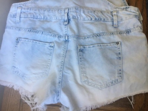 Denim Dungarees Shorts Size 12 White Blue Pockets Summer Beach Hobo Star VGC - Picture 7 of 9