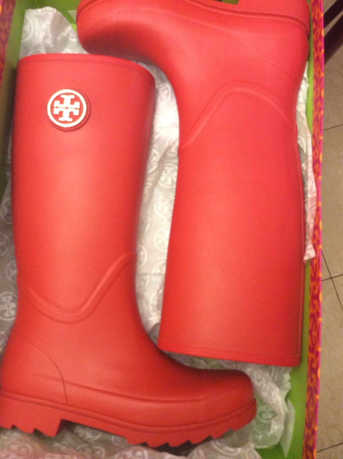 TORY BURCH BURCH BURCH Sarah Logo Tory Red Rubber Rainboots Tall Boots 8 9417ae TORY BURCH BURCH BURCH Sarah Logo Tory Red Rubber Rainboots Tall Boots 8 9417ae