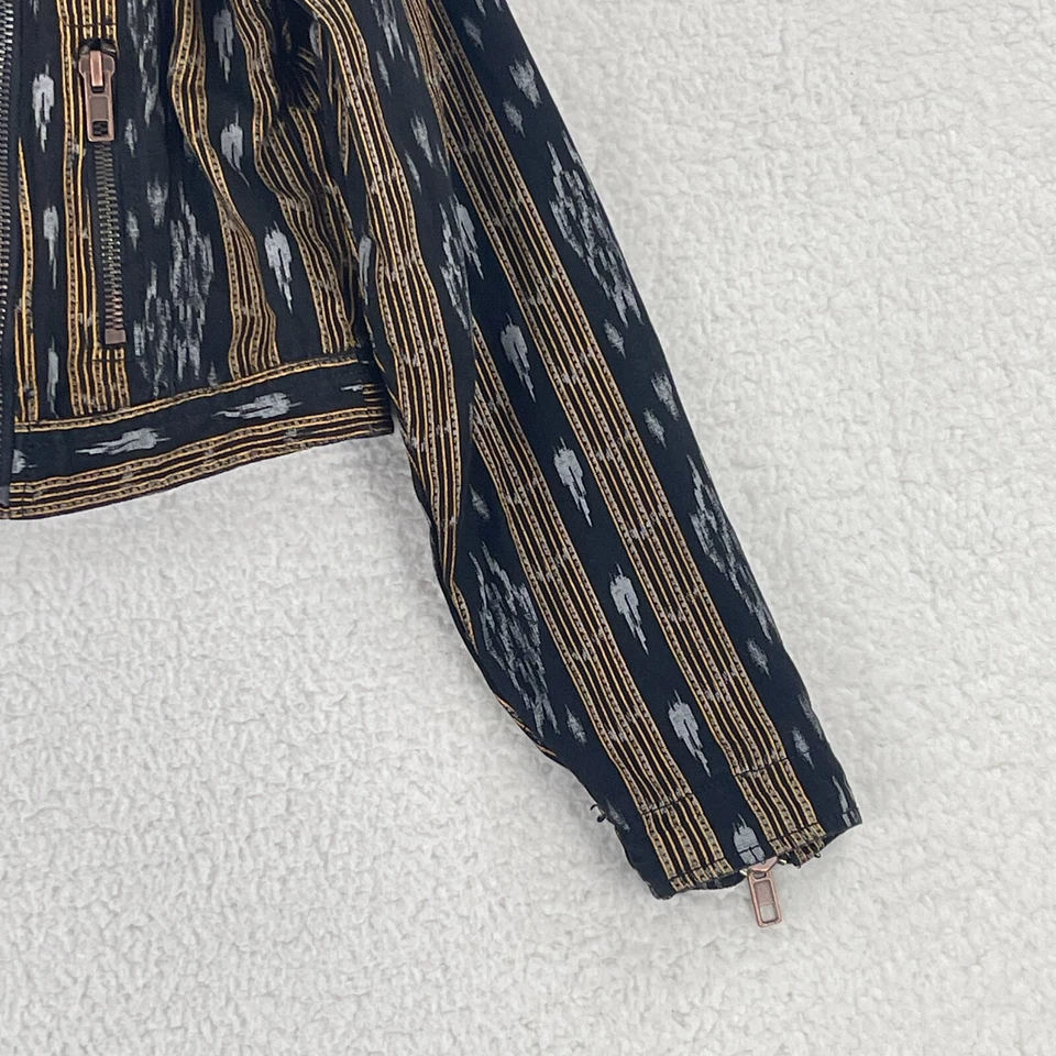 Chaqueta de Moto Urban Outfitters Mujer Mediana Ikat Rayas Negra Amarilla Manga Larga Foto 4 de 4
