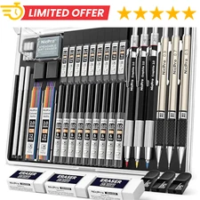 35PCS Art Mechanical Pencils Set, 3 PCS Metal Drafting Pencil 0.5 mm & 0.7 mm &