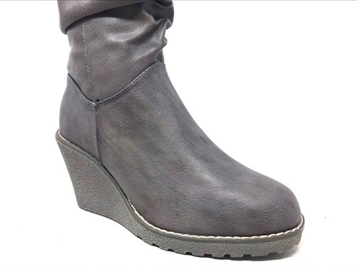 Womens Knee High Boots Mid Wedge Heel Fur Lined Zip Warm Cowboy Shoes UK Size - Picture 15 of 63
