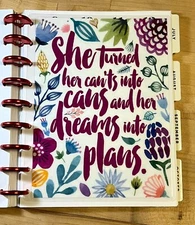 Flowers "She Turned Her Can'ts" Quote 2 Sided Dashboard for use w Happy Planner-