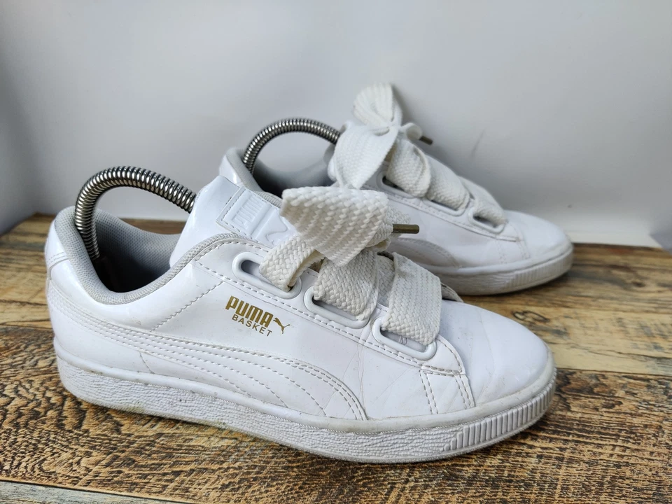 WOMENS PUMA BASKET HEART PATENT WHITE UK 4 EU 37 WIDE LACE UP TRAINERS SNEAKERS - Image 3 of 4