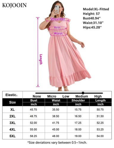 KOJOOIN Women's Plus Size Summer Dress with Pocket Ruffle Cap Sleeveless V - Picture 6 of 6