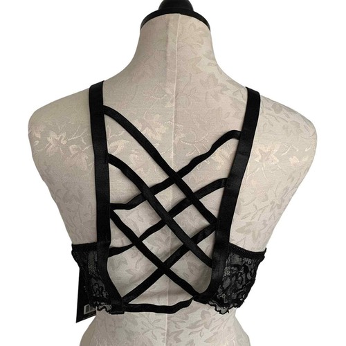 Seven till Midnight Black Lace Longline Lattice Back Bralette Wireless 1X / 2X - Picture 6 of 12