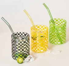 Heat Resistant 300ml Drinking Glass Checkboard Design Party Drinkware Beverage