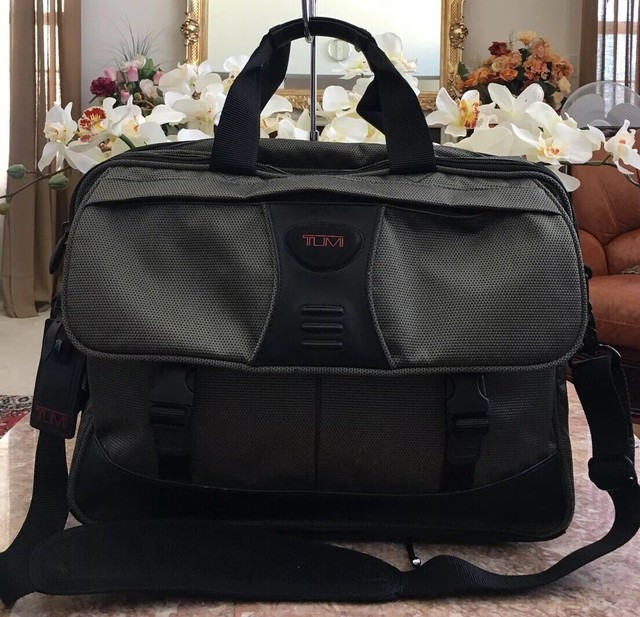 tumi gray briefcase