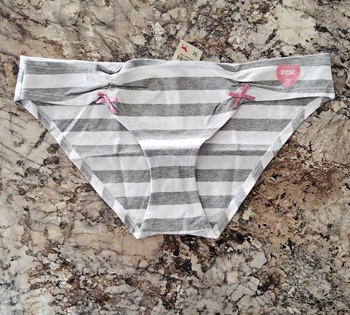 NWT Victoria's Secret PINK Striped Ruched Bows Vintage M Cheeky Bikini Panties