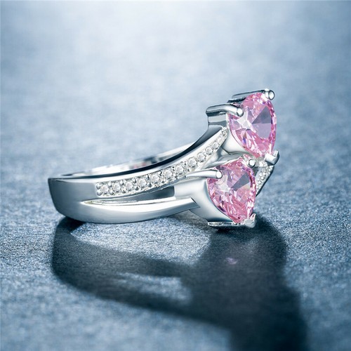 Heart Romantic 6 Colors Zircon Women 925 Silver Filled Wedding Ring Sz 6-10 - Picture 16 of 25