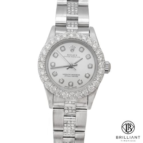 Rolex Oyster Perpetual 24mm 76094 Silver Diamond Dial Oyster Bracelet 5.00 CT - Picture 3 of 6