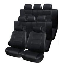 Black 3 Row Vehicle Seat Covers 8-seats Faux Leather For Minivan Suv Van Mpv
