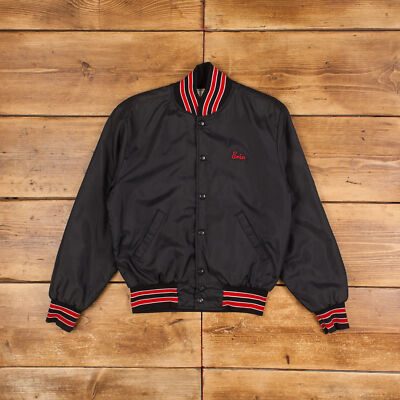 Vintage Holloway Varsity Jacket S 90s Bomber Satin USA Made Satin Black Snap