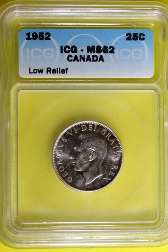 1952 - ICG MS62 CANADA 25 CENTS GEORGIVS VI DEI GRATIA REX! #B37749