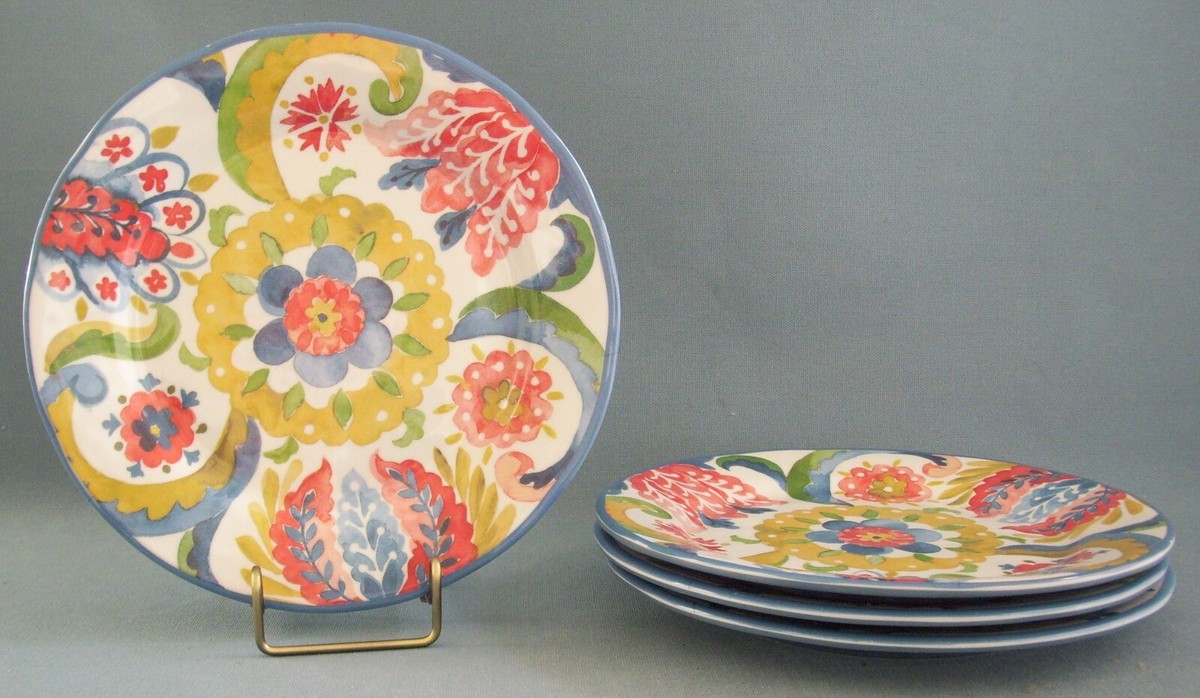 Cynthia Rowley Melamine Plates Set Of New York Designs Floral Heavy Duty