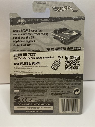 2012 Hot Wheels #90 Muscle Mania-Mopar 10/10 '70 PLYMOUTH AAR CUDA Pink w/MC5 Sp - Picture 17 of 17