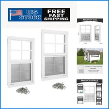Shed Windows 2 Pack 12" W X 18" H Flush Mount White Window with Tempered Glass a