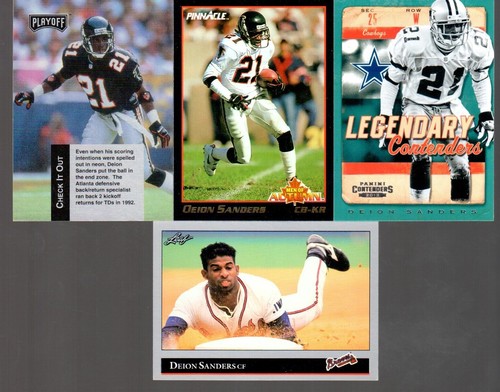 Lote de 4 cartas Deion Sanders Panini Contenders Playoff Pinnacle Cowboys Falcons L@@K