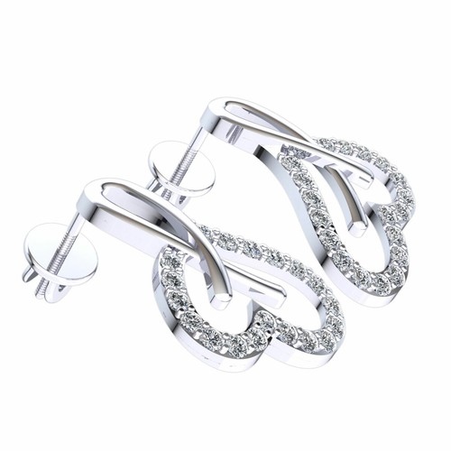 Genuine 0.50ctw Round Cut Diamond Ladies Heart Ribbon Earrings Solid 18K Gold - 第 3/14 張圖片