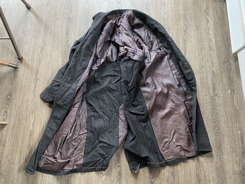 Vintage 30s 40s Wool Trench Long Suit Sport Over Coat Jacket Dress L Gabardine - Picture 7 of 12