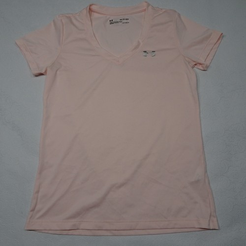 UA Under Armour Loose Heatgear Size XS Tech Twist V-Neck Stretch Pink Tee