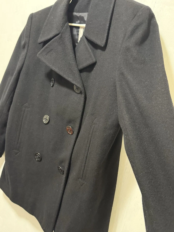 Vintage JNY Jones New York 100% Pure Wool Double Breasted Pea Coat Women’s Sz L - Image 3 of 4