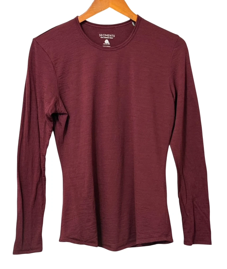 Segments Womens Merino Wool Top Maroon Long Sleeve Round Neck Base Layer Size M