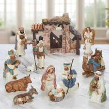 KIRKLAND SIGNATURE HAND PAINTED NATIVITY 14 PIECE SET 1739860 *DISTRESSED PKG