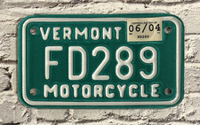 2004 Vermont Motorcycle License Plate FD289